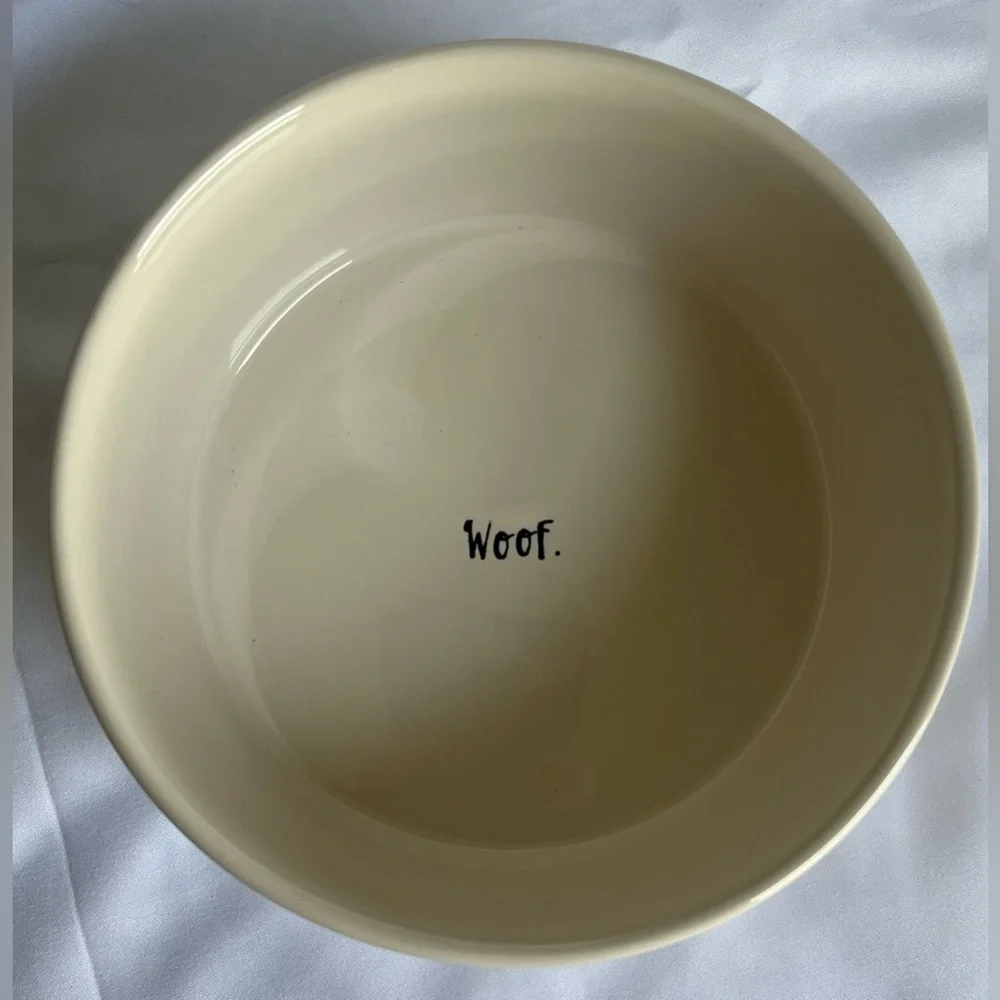Rae Dunn Artisan Collection Woof Inside Stick Dog Bowl New